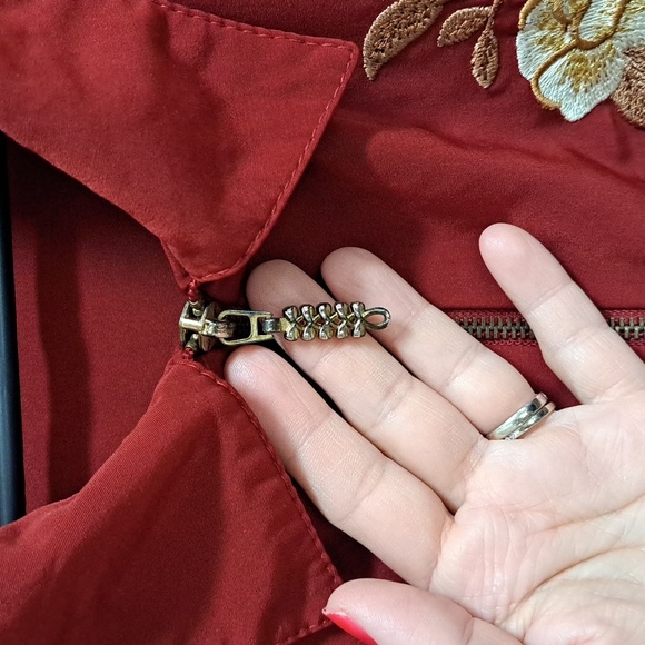 Bon Worth Burnt Orange  Floral Detail Zip Up Jacket. Size XL Petite - Picture 5 of 8